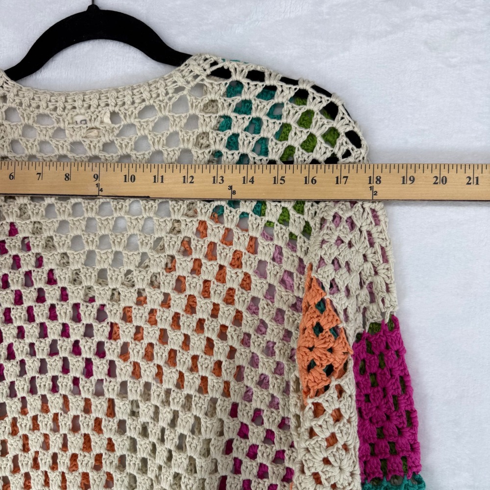 BiBi Womens Boho Patchwork Crochet Granny Square Sweater V-Neck Multicolor Large - Picture 6 of 10